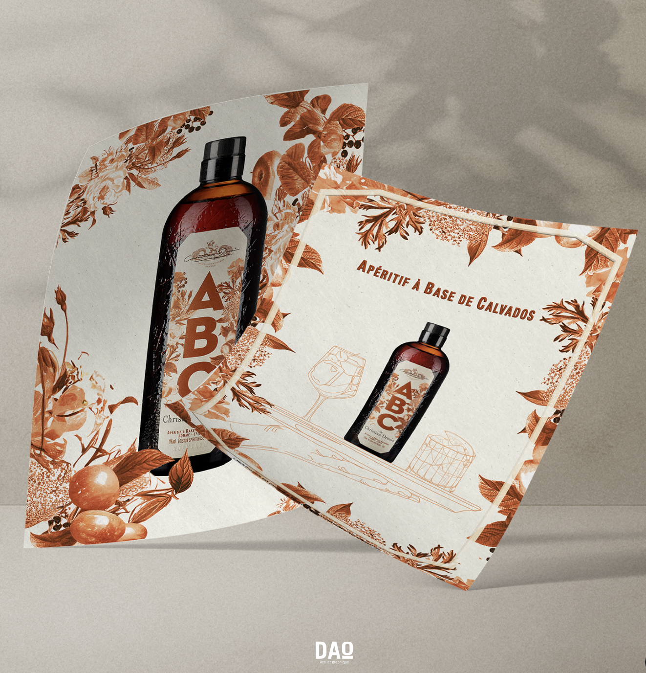 Affiches illustr&eacute;es automnales bouteille ABC by Christian Drouin au centre